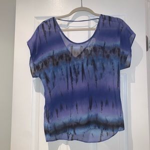 Rory Beca sheer tunic blouse purple print ombré tie dye top XS